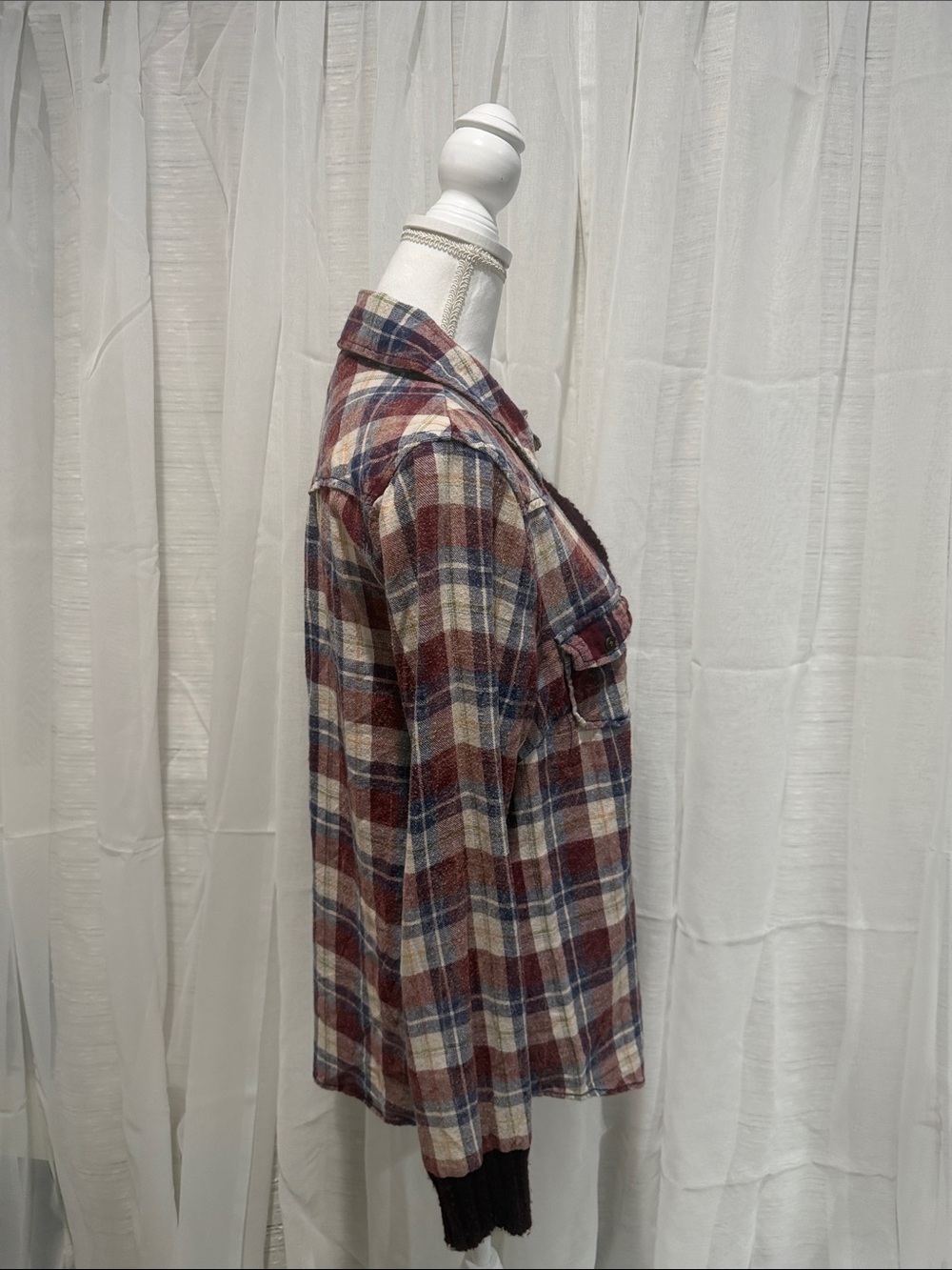 BKE Burgundy, Navy and Cream Plaid Button-Down Shirt - Picture 3 of 7